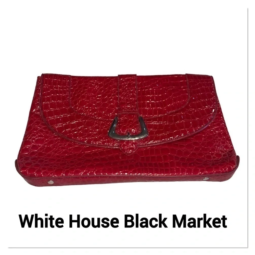 WHITE HOUSE BLACK MARKET Red Croc Embossed Large Clutch - Picture 2 of 8
